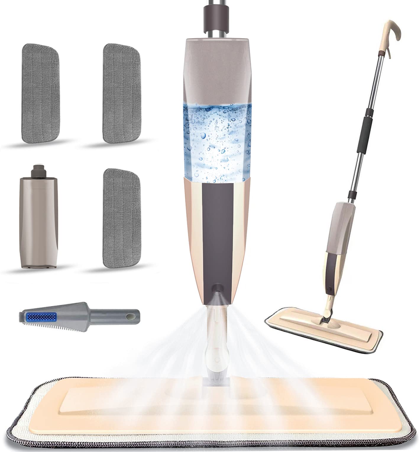 Microfiber Spray Mop for Floor Cleaning Dry Wet Wood Floor Mop with 3 pcs Washable Pads Handle Flat Mop with Sprayer for Kitchen Wood Floor Hardwood Laminate Ceramic Tiles Dust
