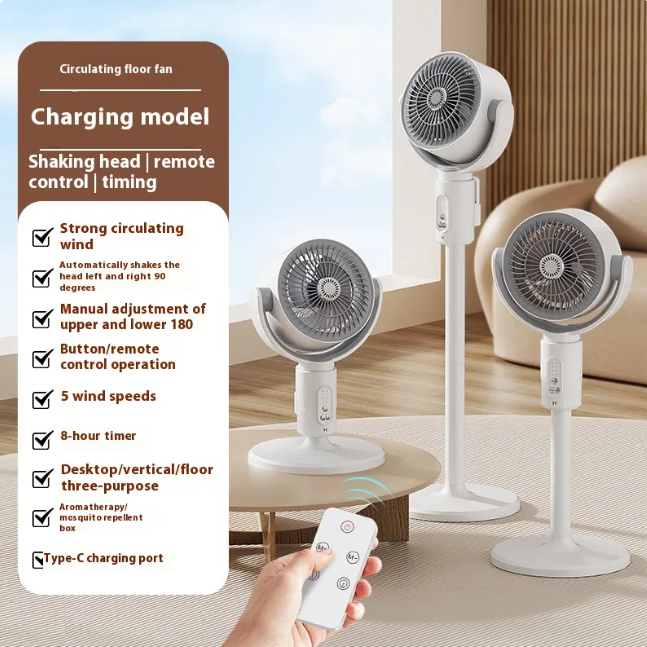 Air Circulator Fan with Remote Control & 3D Oscillation, USB Rechargeable