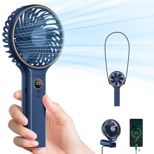 SWEETFULL Handheld Fan5000mAh Portable Fan Mini fan Small Personal Fan with Backup PowerDesk Fan Hand Held Fan Rechargeable Battery Operated Cooling Electric Fan for Women Girl Travel Office
